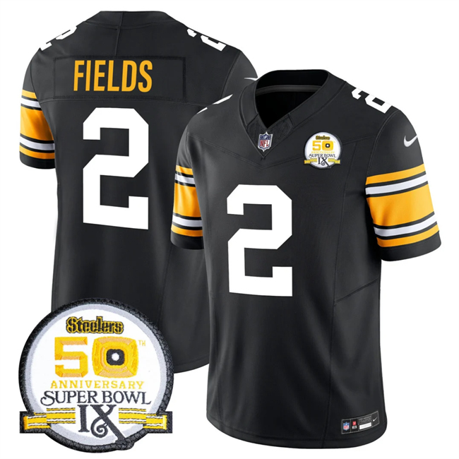 Men's Pittsburgh Steelers #2 Justin Fields Black 2024 F.U.S.E. 50th Anniversary Of Super Bowl IX Vapor Untouchable Limited Football Stitched Jersey